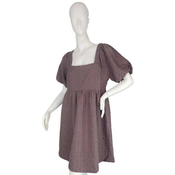 Madewell NWT Floral Quilted Puff Sleeve Mini Dress Purple Fig Multi Jacquard  L - Picture 2 of 13